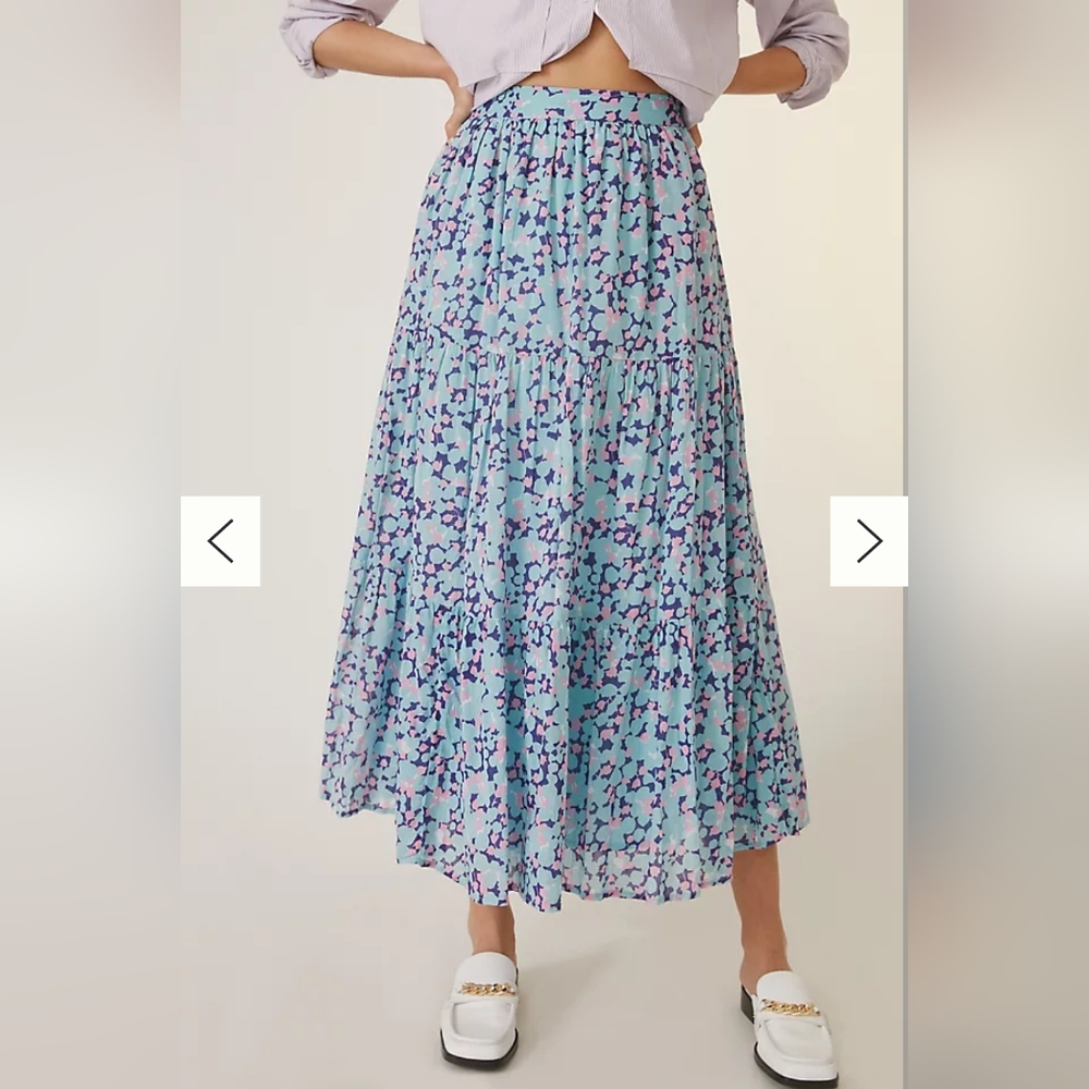 Anthropologie Banjanan Blue Pattern Midi Maxi Skirt X-Small